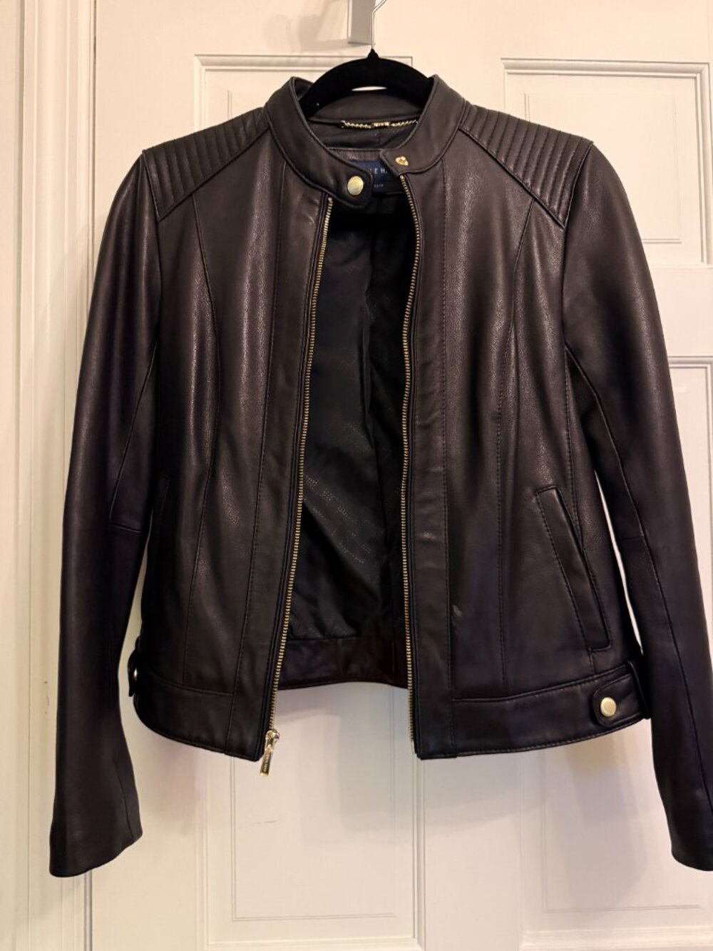 Cole Haan Leather Moto Racer Jacket (Size XS Slim Fit)